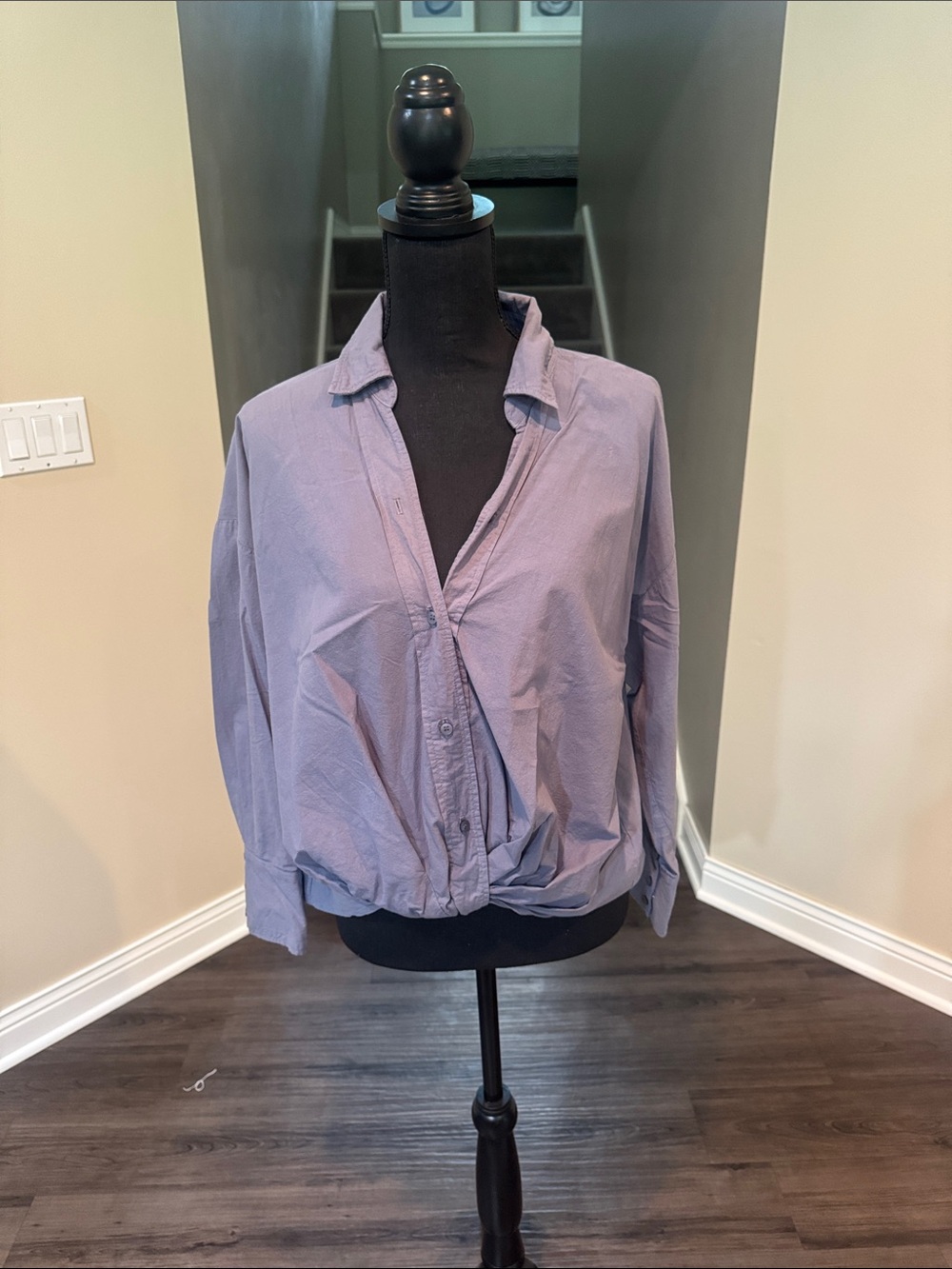 Stateside Lavender Button-Front Cropped Blouse